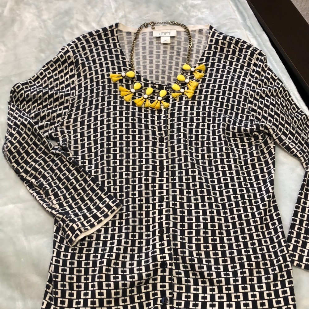 Navy and cream print cotton cardigan